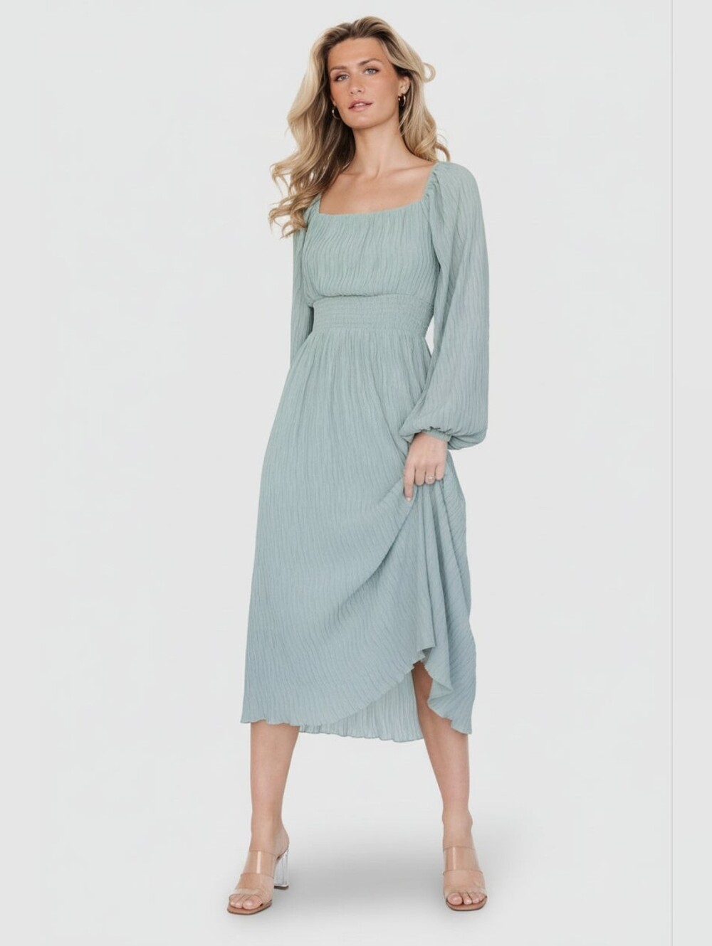 Baltic Born  Sage Long Sleeve Smocked Waist Maxi Dress - Picture 2 of 15